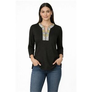 J McLaughlin Embroidered Tunic‎ Black Gold Small Sparkly Metallic Shimmer #BB1-1
